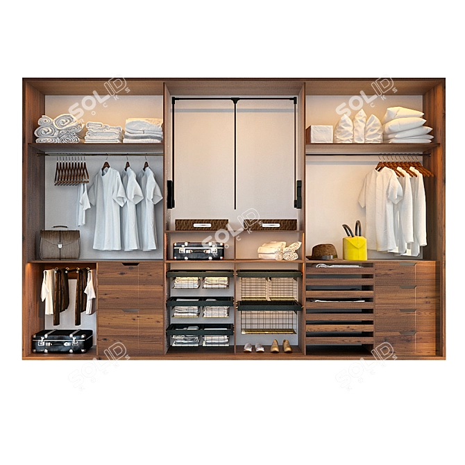 Stylish Filled Wardrobe 3D model image 3