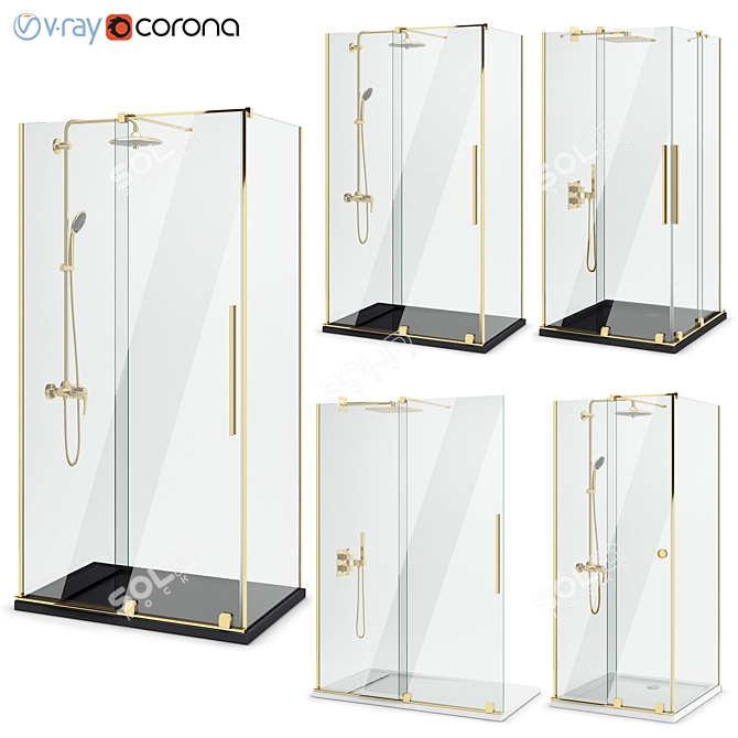 Luxurious Gold Furo Shower Enclosure 3D model image 1