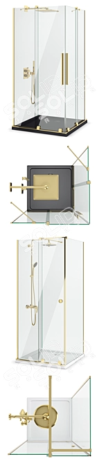 Luxurious Gold Furo Shower Enclosure 3D model image 2