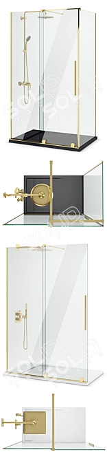 Luxurious Gold Furo Shower Enclosure 3D model image 3