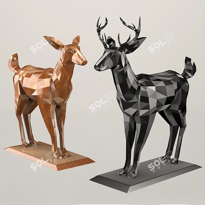 Polygonal Deer Sculpture - Low Poly Set 3D model image 1