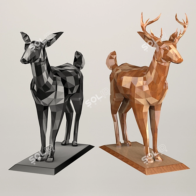 Polygonal Deer Sculpture - Low Poly Set 3D model image 2