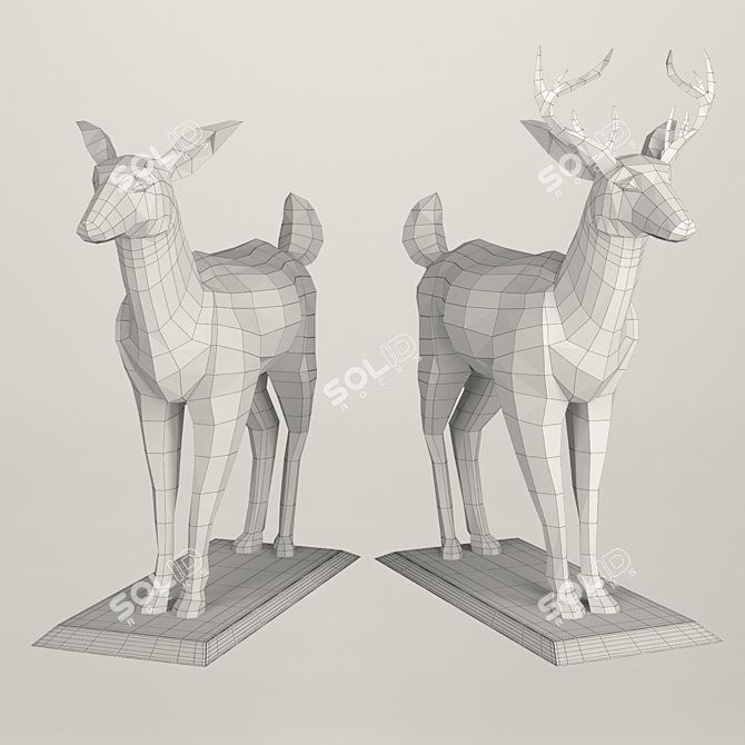 Polygonal Deer Sculpture - Low Poly Set 3D model image 3