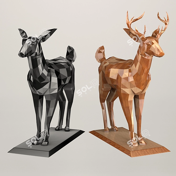 Polygonal Deer Sculpture - Low Poly Set 3D model image 5