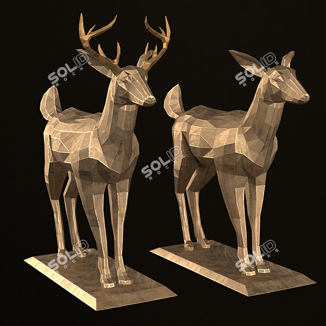 Polygonal Deer Sculpture - Low Poly Set 3D model image 7