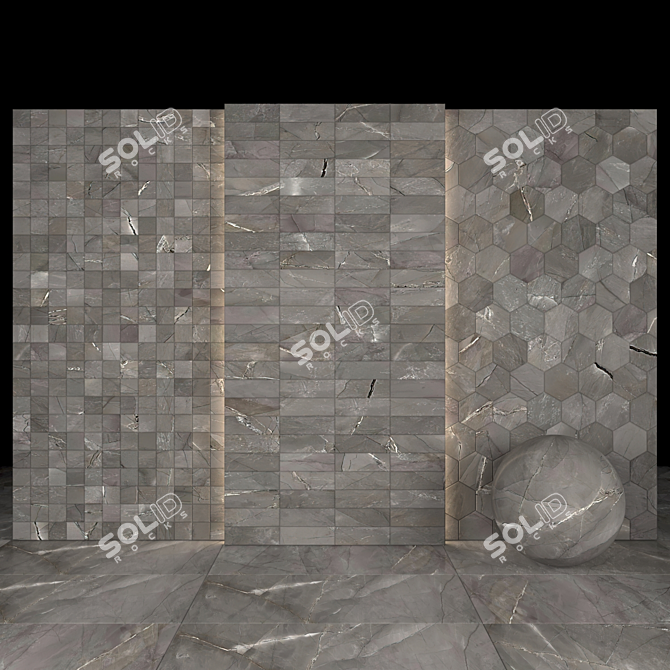 Elegant Smoke Marble Tile Set 3D model image 3