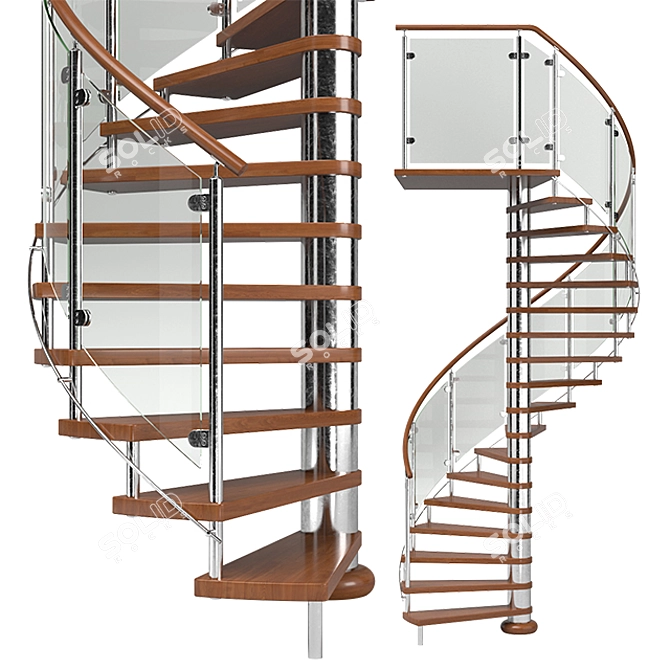 Modern Wood and Steel Spiral Staircase 3D model image 1