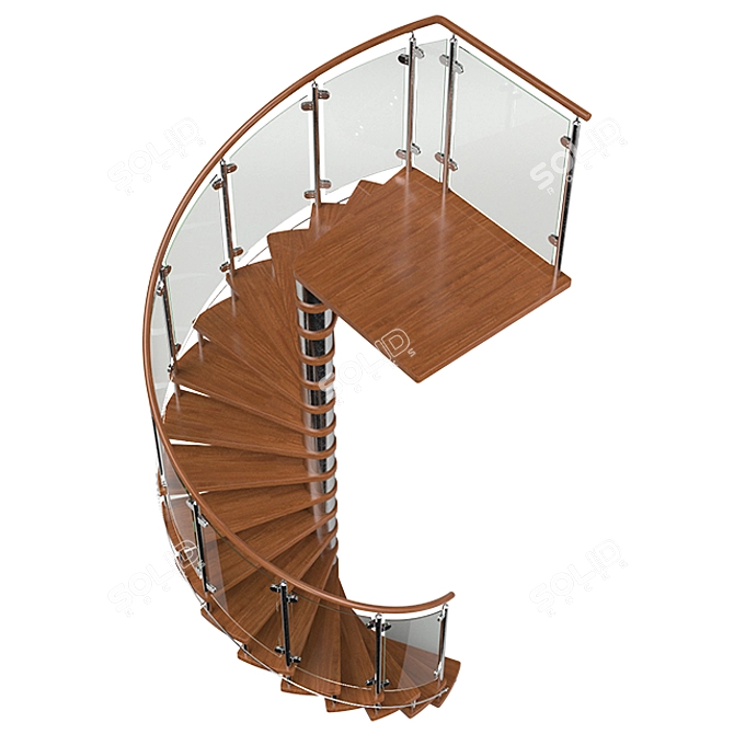 Modern Wood and Steel Spiral Staircase 3D model image 2