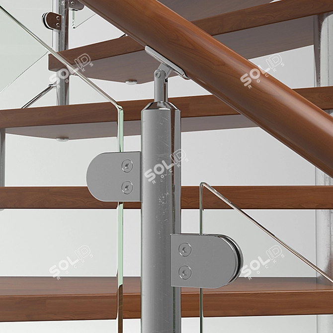 Modern Wood and Steel Spiral Staircase 3D model image 3
