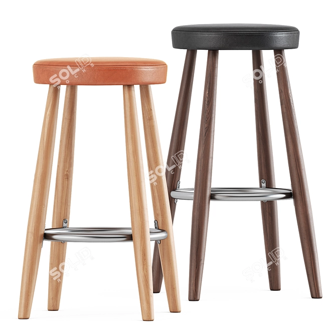 Elegant Oak Bar Stools by Carl Hansen 3D model image 2