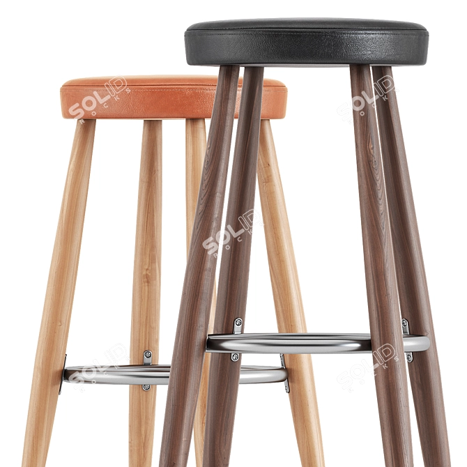 Elegant Oak Bar Stools by Carl Hansen 3D model image 4