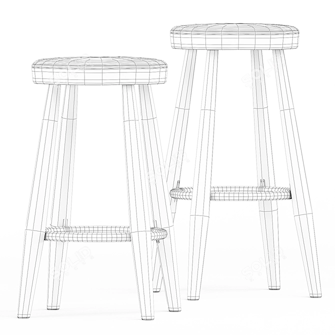 Elegant Oak Bar Stools by Carl Hansen 3D model image 5