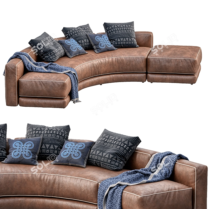 Curved Lewis Leather Sofa - Modern Design 3D model image 4
