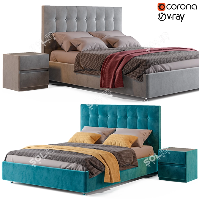 Fernando Bed & Oscar Bedside Table 3D model image 1