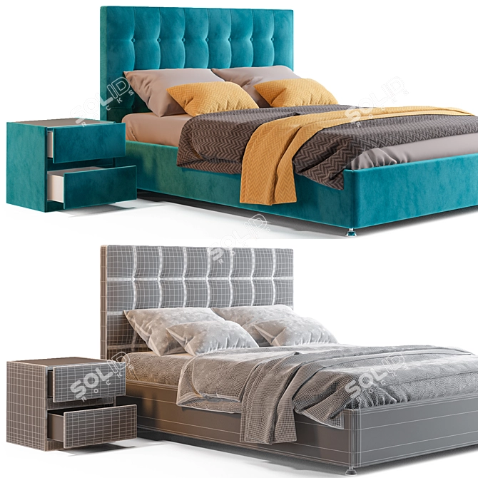 Fernando Bed & Oscar Bedside Table 3D model image 3