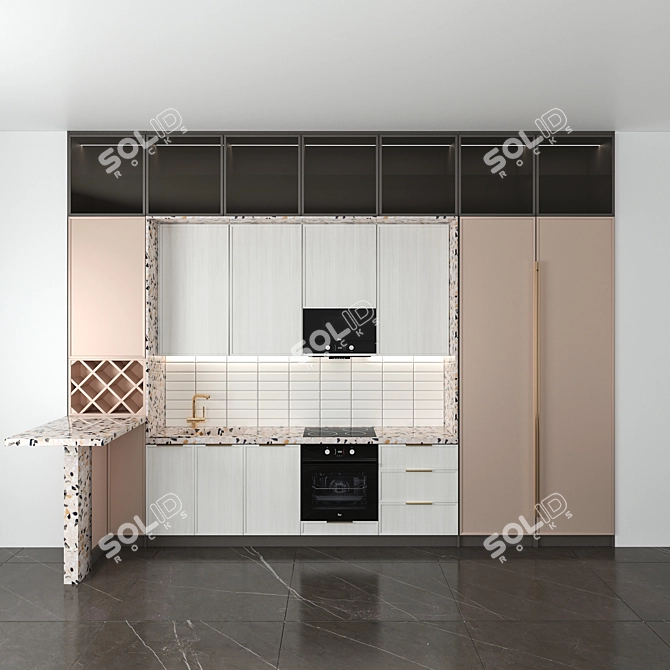 Title: Asymmetric Kitchen with Bar Counter 3D model image 1