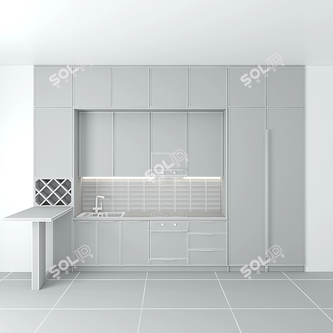 Title: Asymmetric Kitchen with Bar Counter 3D model image 5