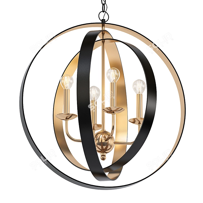 Gilded Lunar Sphere Chandelier 3D model image 1