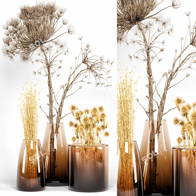 Stylish Dried Plant Bouquet for Indoor Decor 3D model image 1