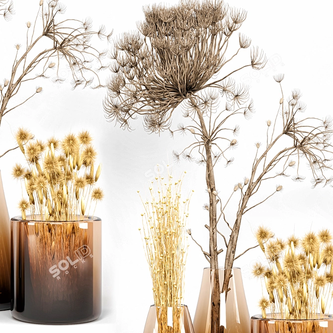 Stylish Dried Plant Bouquet for Indoor Decor 3D model image 2