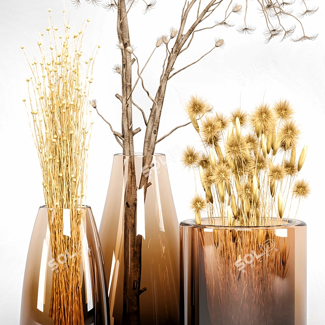 Stylish Dried Plant Bouquet for Indoor Decor 3D model image 3