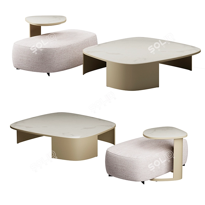 Elegant Saint-Germain Pouf & Koishi Coffee Table 3D model image 1