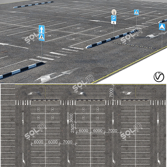 Open Car Park: 77 Spaces 3D model image 1