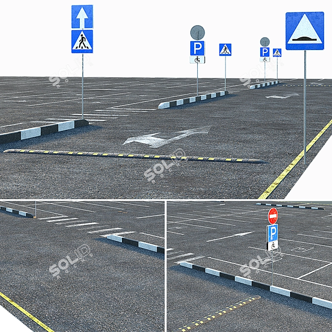 Open Car Park: 77 Spaces 3D model image 2