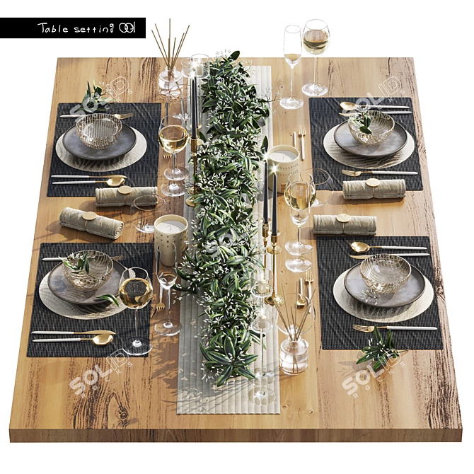 Elegant Serveware Set: Table Setting 001 3D model image 1