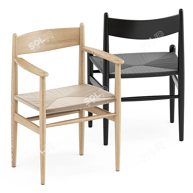 Modern Scandinavian CH36 and CH37 Chairs 3D model image 2