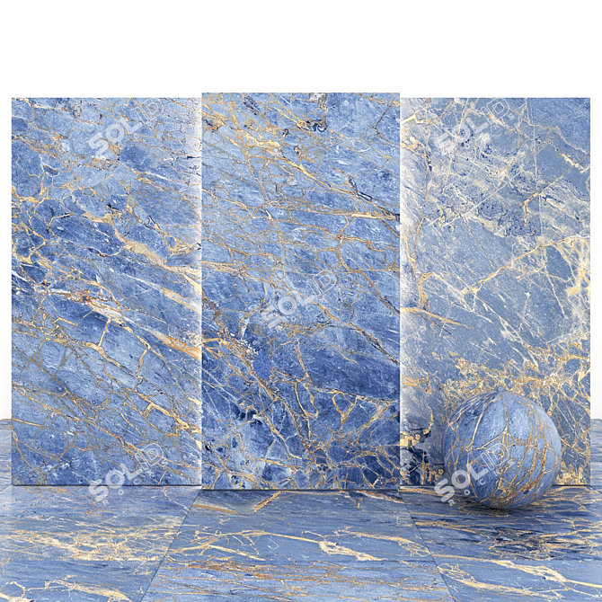 Glossy Blue Marble Slabs 3D model image 1