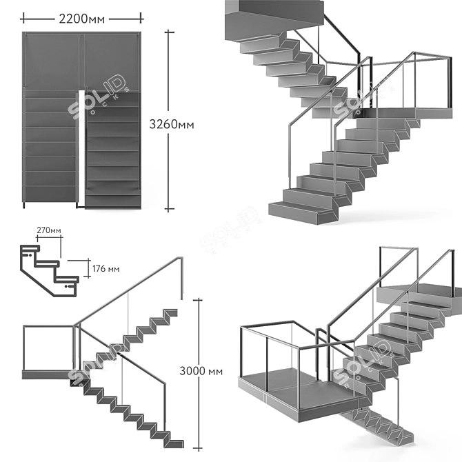 Wood-Clad Concrete Ladder 3D model image 3