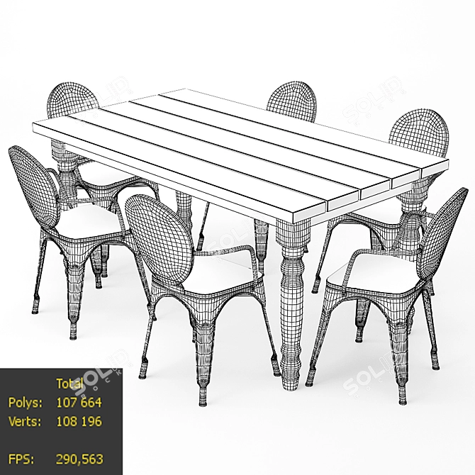 Valeria Solid Wood Dining Table 3D model image 5