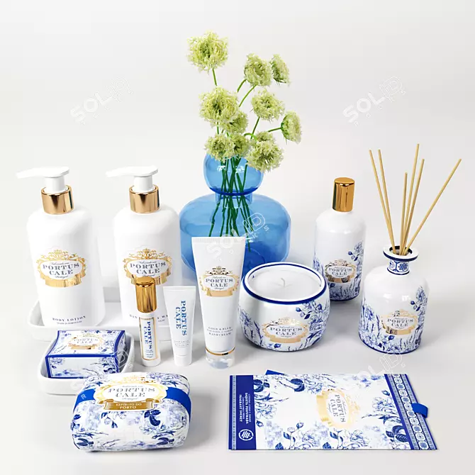 Luxury Blue & Gold Bathroom Set 3D model image 1