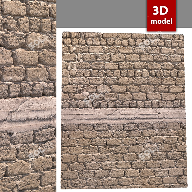 Detailed Stone Wall Model 3D model image 1