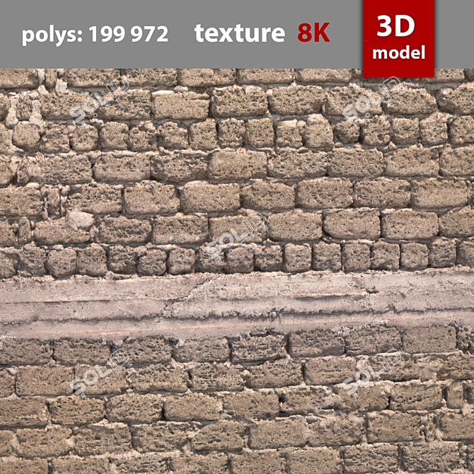 Detailed Stone Wall Model 3D model image 4