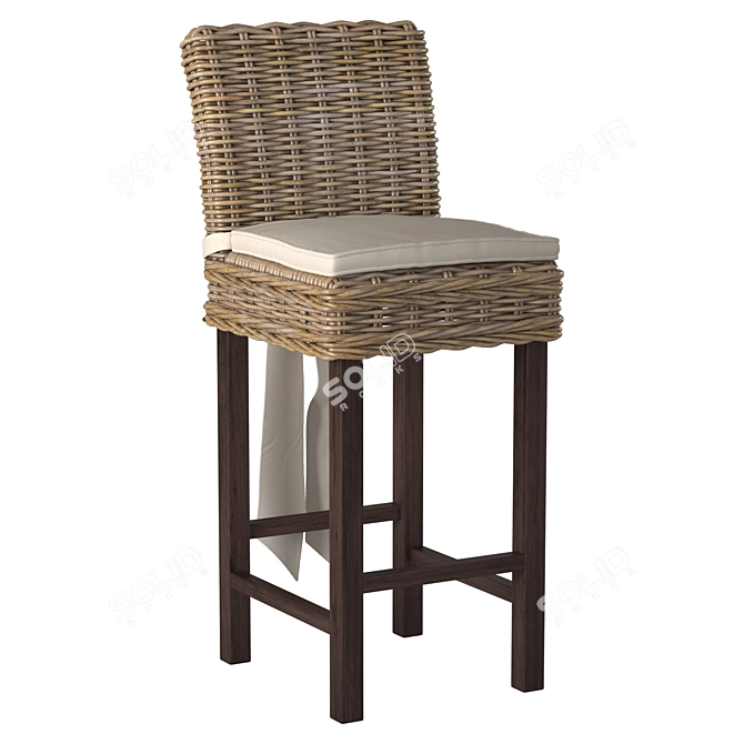 Coastal Patio Bar Stool with Cushion 3D model image 1