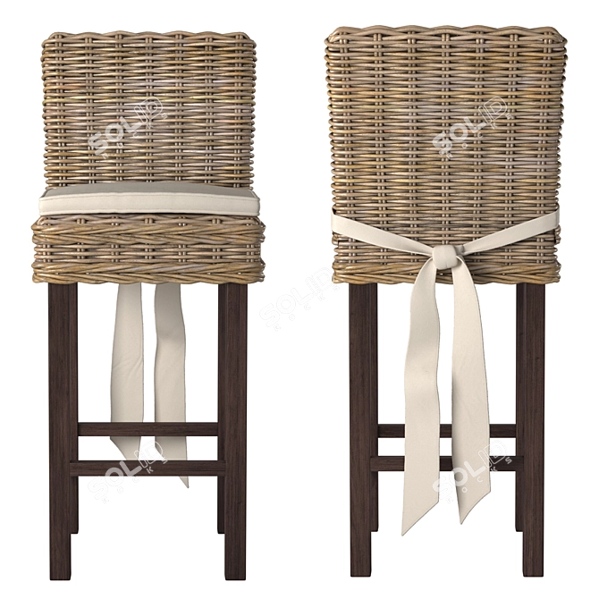 Coastal Patio Bar Stool with Cushion 3D model image 2