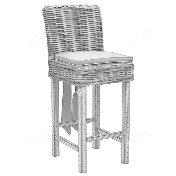 Coastal Patio Bar Stool with Cushion 3D model image 4