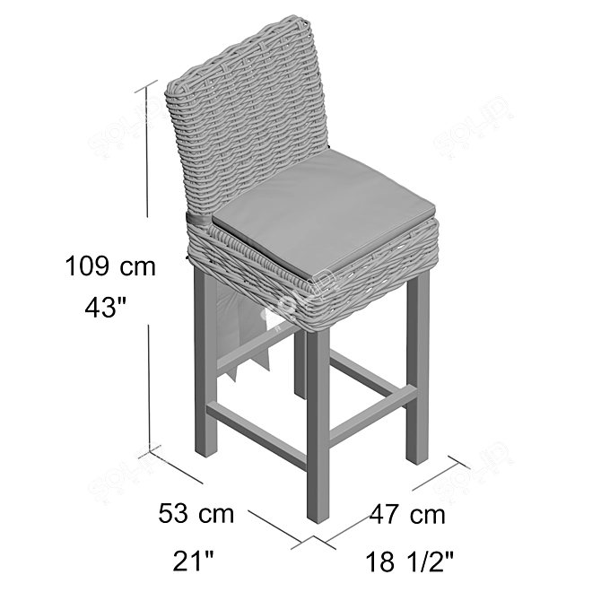 Coastal Patio Bar Stool with Cushion 3D model image 5