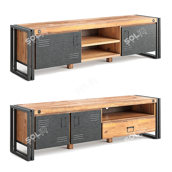 Modern Metal and Wood TV Stand Set 3D model image 2