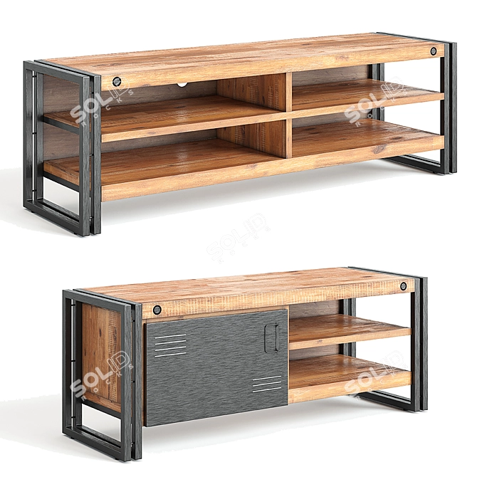 Modern Metal and Wood TV Stand Set 3D model image 3