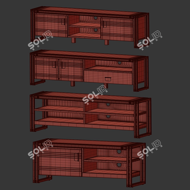 Modern Metal and Wood TV Stand Set 3D model image 4