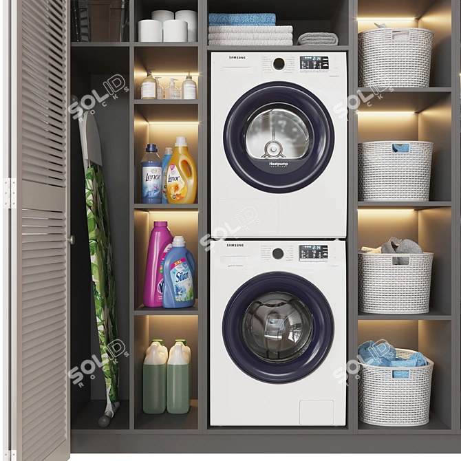 Laundry Essentials Set: Washer, Dryer, Ironing Board, Vacuum & More 3D model image 4