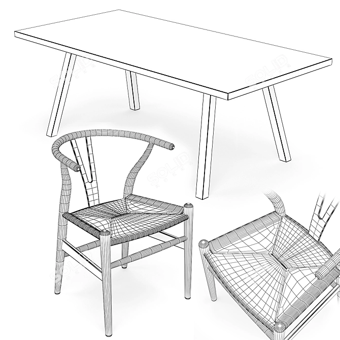 Wegner Style Wishbone Chair 3D model image 5