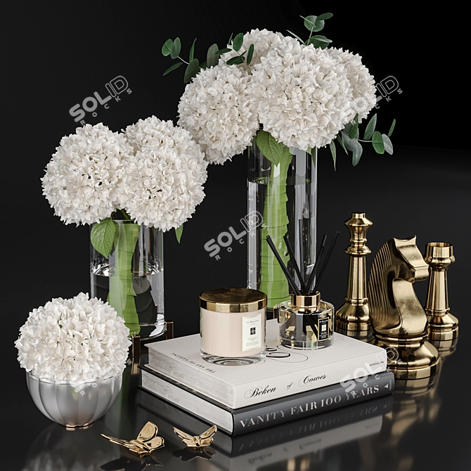 Victorian Chess and Hydrangea Decoration 3D model image 2