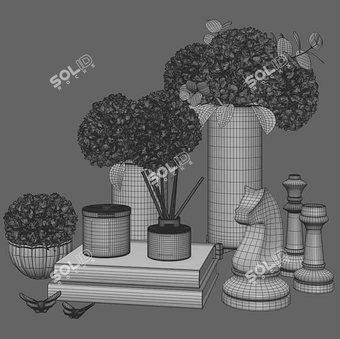 Victorian Chess and Hydrangea Decoration 3D model image 4
