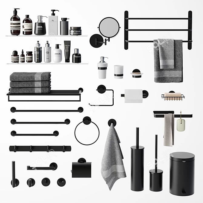 Modern Bathroom Accessories Set 3D model image 2