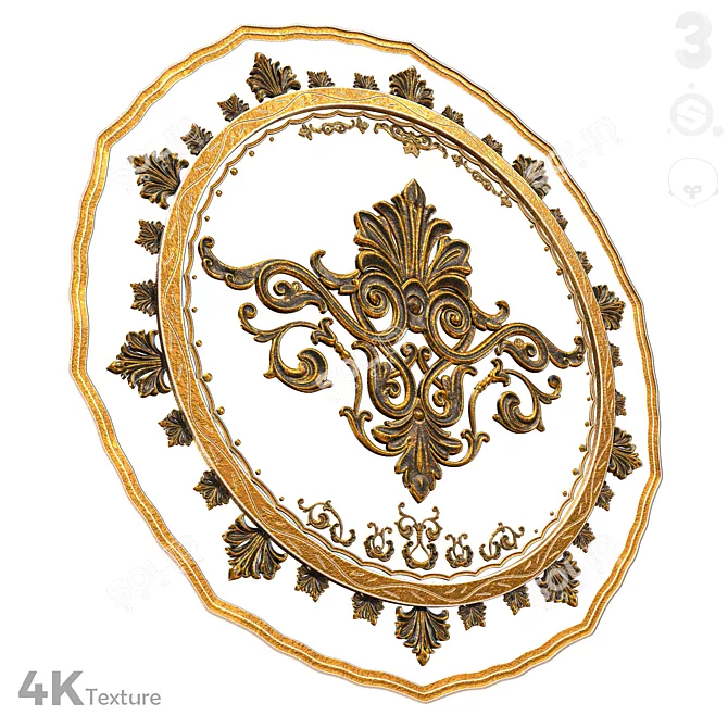 Luxury Golden Ornamental Sculpture 3D model image 11