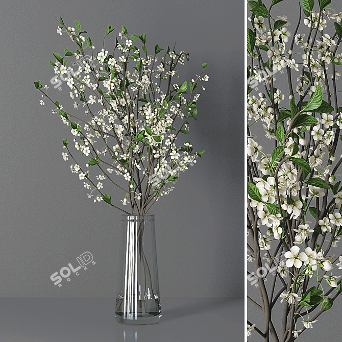 Blooming Cherry Branch in Vase 3D model image 1